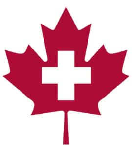 Red maple leaf with white cross