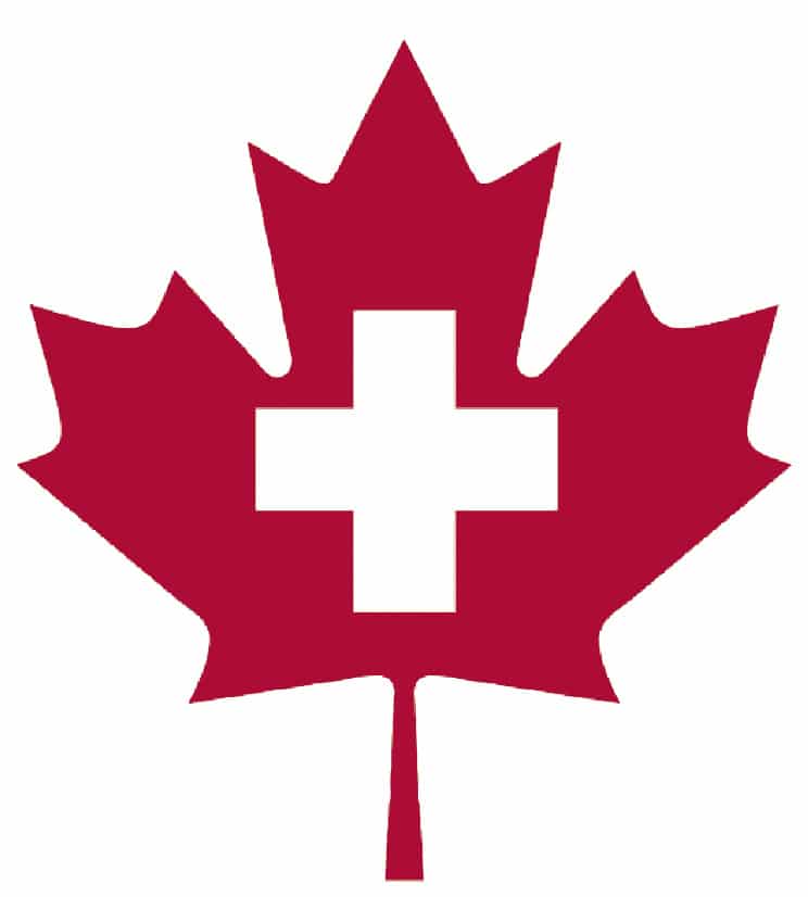 Red maple leaf with white cross