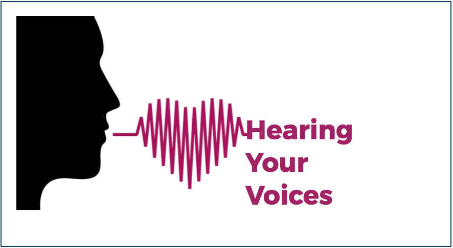 Picture of a head and heart with the words Hearing your voices, a conference logo